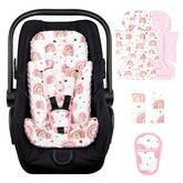 Pea Pod infant car seat insert in rainbow Minky Dot showing cozy support for preemies