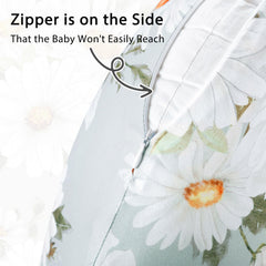 Pea Pod hidden zipper closure offers easy on/off while keeping fabric smooth.