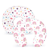 Pea Pod nursing pillow cover rainbow soft-fit demonstrates snug compatibility with Boppy pillows.