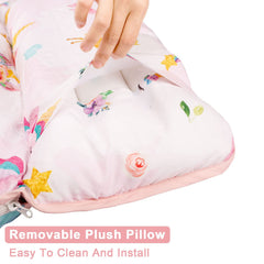 Pea Pod soft dot Minky blanket adds plush warmth for naptime.