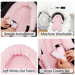 Pea Pod ultra-soft Minky dotted fabric close-up offers cozy comfort during rides.