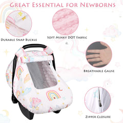 Pea Pod unicorn car seat cover with privacy window shields baby from drafts and eyes.