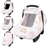 Pea Pod unicorn car seat cover with breathable mesh window for airflow.