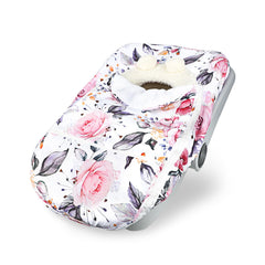 Pea Pod winter car seat cover with floral top removable for seasonal versatility.