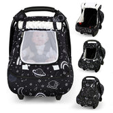 Pea Pod winter car seat cover sunshade provides gentle shade for peaceful naps