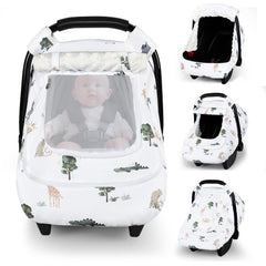 Pea Pod winter car seat cover sunshade provides gentle shade for peaceful naps