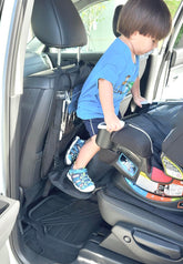 Peace of Mind Steppy side view showing car seat protector preventing spills