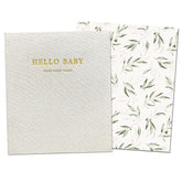 Peachly baby memory book olive cover close-up showing premium linen texture for lasting keepsakes
