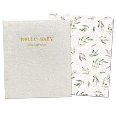 Peachly baby memory book olive cover close-up showing premium linen texture for lasting keepsakes
