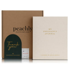 Peachly Pregnancy Journal cover in linen with gold foil for a durable keepsake