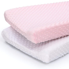 The Peanutshell changing pad cover pink white minky texture for comfortable diaper changes.