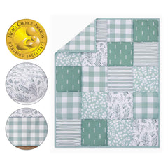 The Peanutshell fitted crib sheet forest shows secure fit to standard crib mattresses.