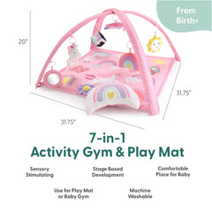 The Peanutshell Rainbow Paradise play gym features a soft padded surface for cozy exploration.