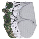 The Peanutshell swaddle set in olive camouflage offers a cozy, secure nap.