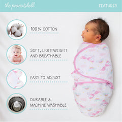 The Peanutshell swaddle set designs show three girly patterns for comforting naps