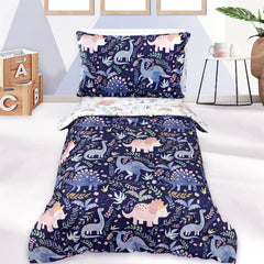 Pea Pod dinosaur bedding set comforter closeup highlighting plush microfiber softness for cozy nights