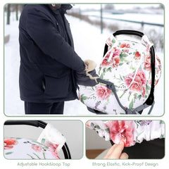 Pea Pod floral car seat cover fabric window blocks wind and offers privacy.
