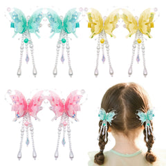 Pearl butterfly tassel hair clip yellow with gentle grip for delicate toddler hair