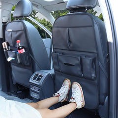 pefirst car backseat organizer top pockets close-up highlighting quick access to magazines and tablets.