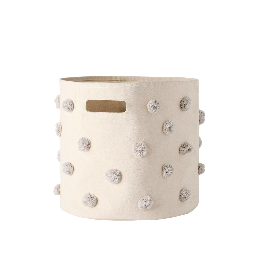 Pehr Pom Pom Basket Grey front view for organized nursery storage of toys