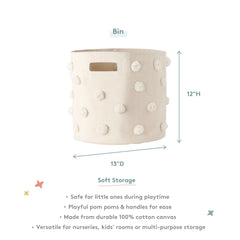 Pehr Pom Pom Basket Grey pom-poms detail adds playful decor for kid-friendly rooms