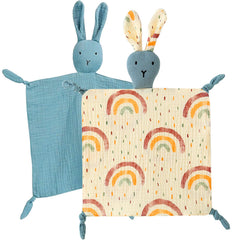 PEIPEIWU lovey bunny close-up shows soft organic cotton muslin for gentle baby comfort