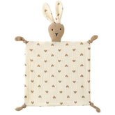 PEIPEIWU bunny lovey closeup shows soft organic cotton muslin for gentle baby comfort.