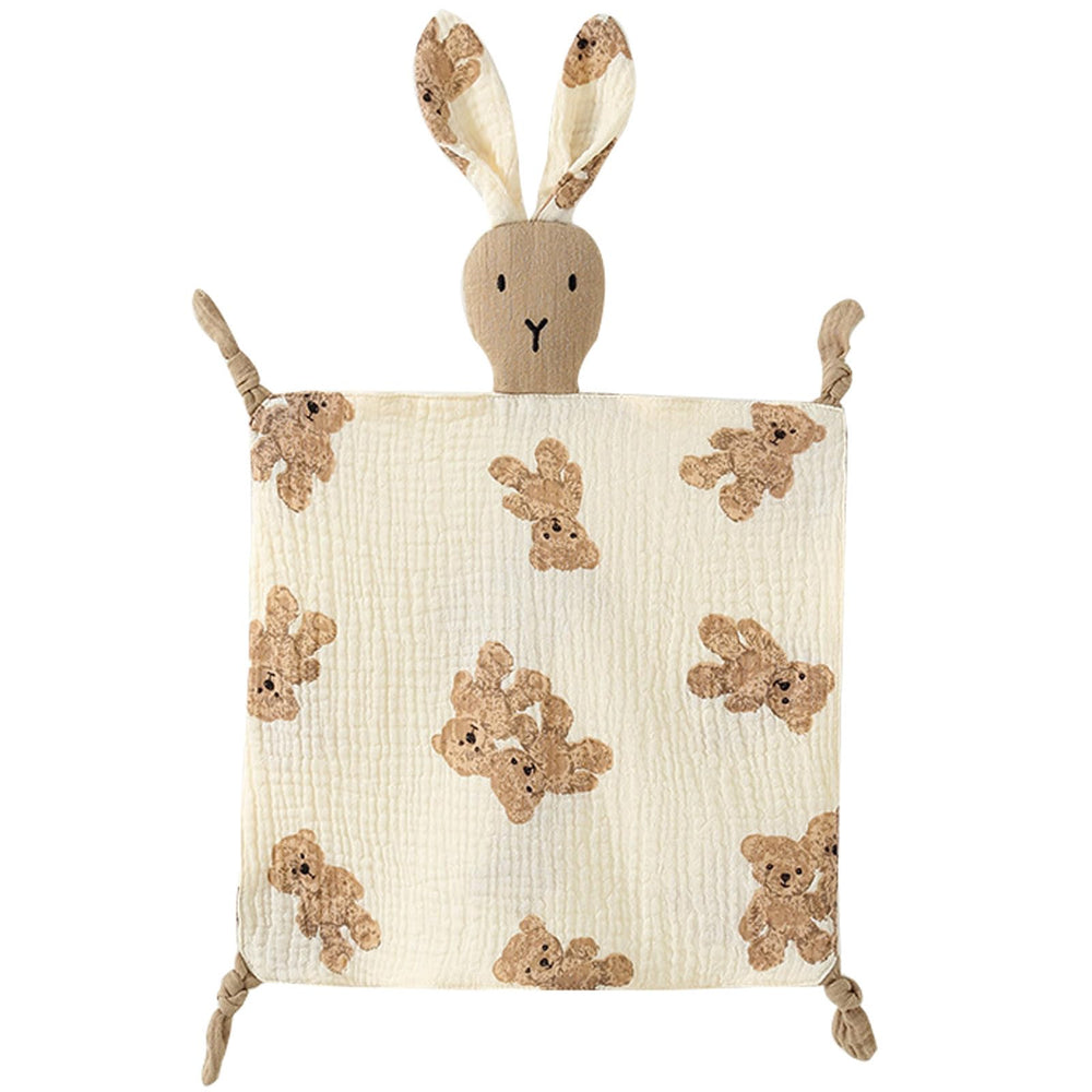 PEIPEIWU Lovey Bunny in soft muslin comforts babies during cuddles and naps.