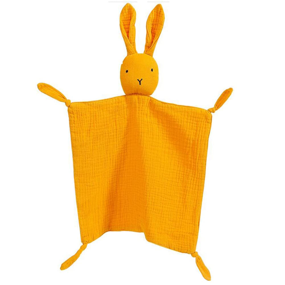 PEIPEIWU Lovey bunny closeup shows soft organic cotton muslin for gentle newborn comfort.