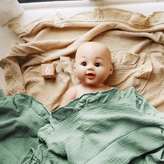 PEIPEIWU Organic Muslin Baby Blanket on stroller - light, breathable coverage.