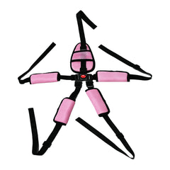 Peixiong universal 5-point harness in pink showing full-body safety for high chairs