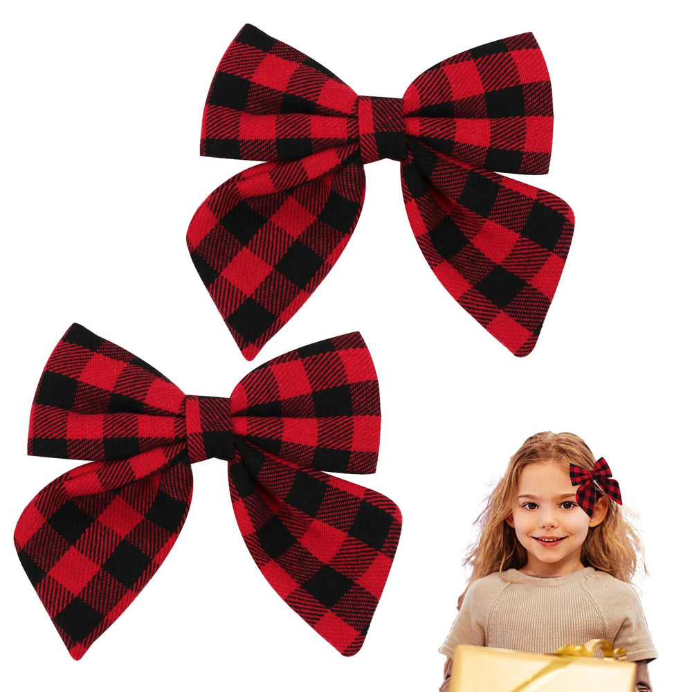 Pejlnd buffalo plaid Christmas hair bows 2pcs brighten holiday looks with festive style