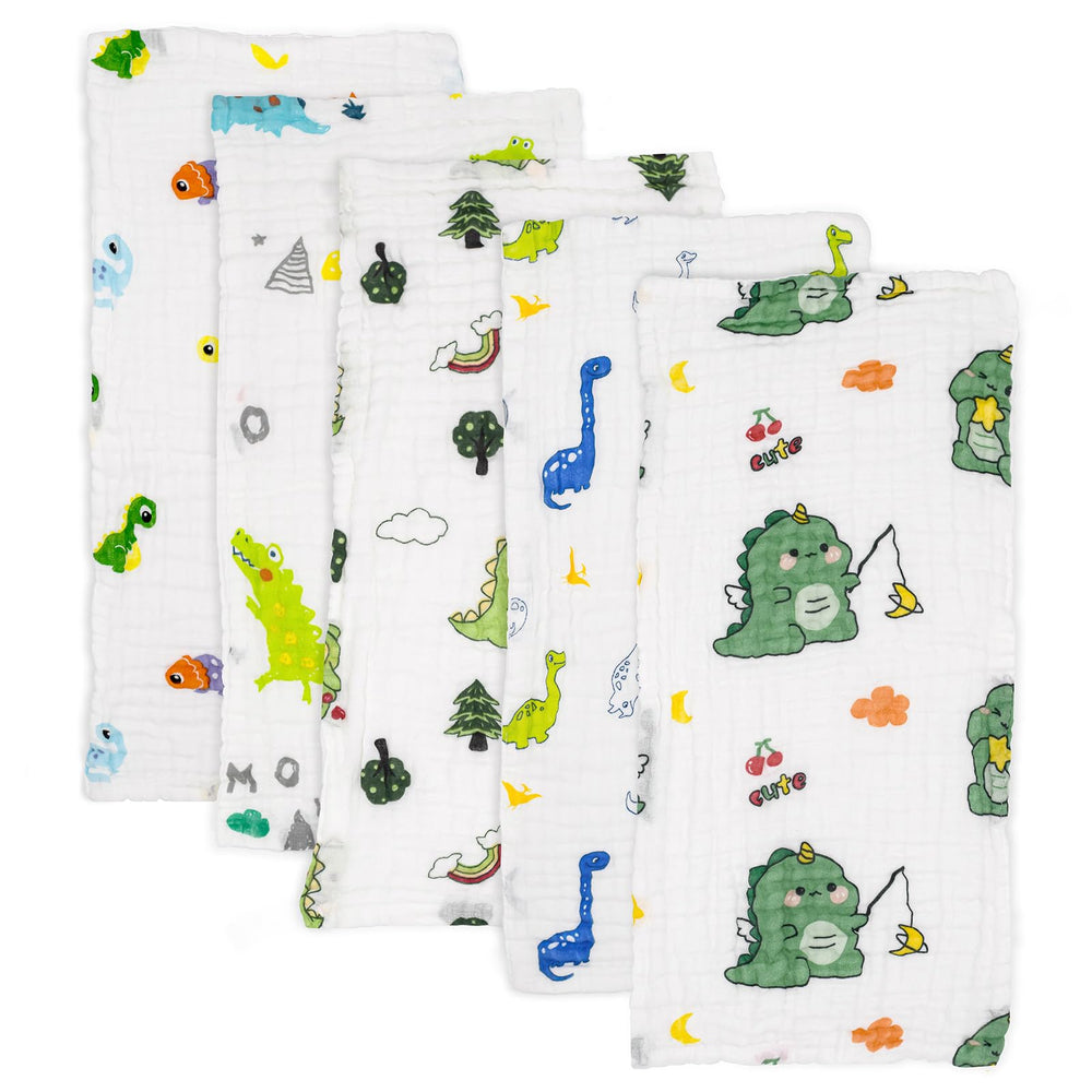 PENG'S M baby muslin burp cloths 5-pack front view for quick spit-up protection