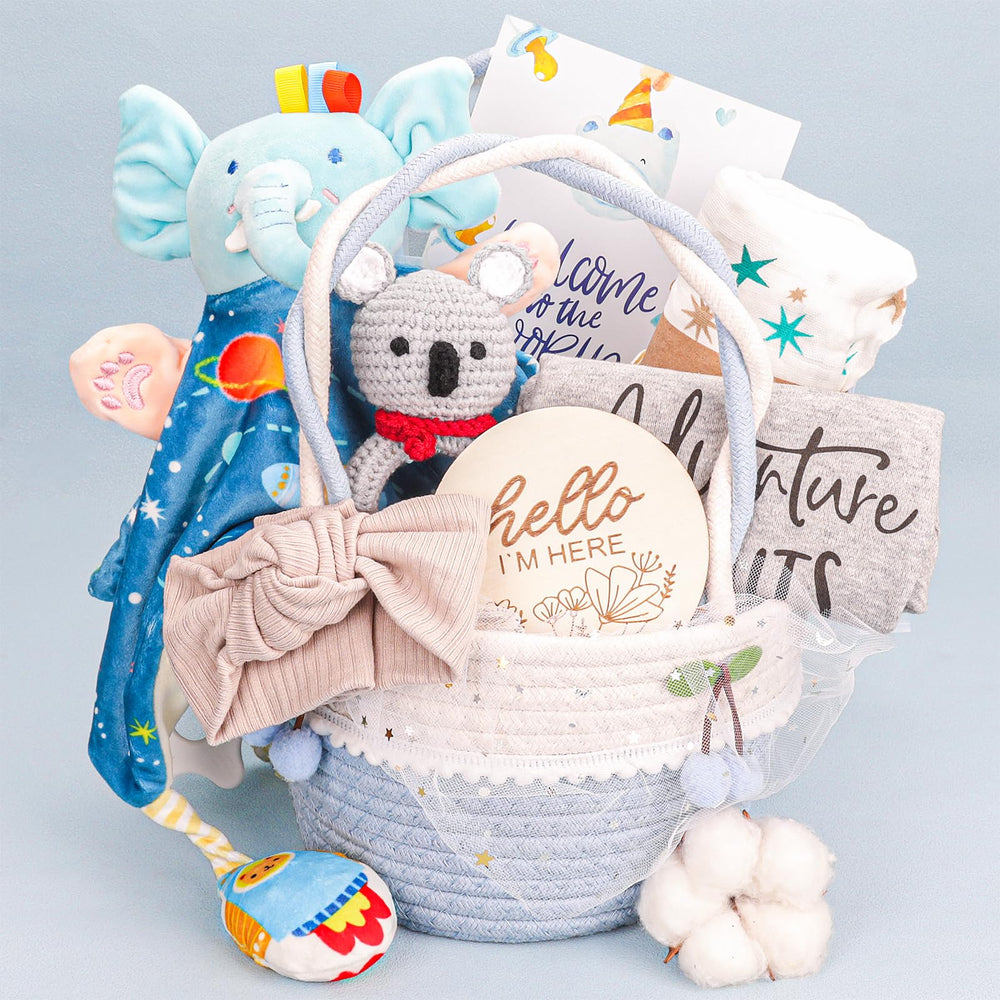 Pengtai Christmas baby boy gifts basket top view showing full newborn gift set