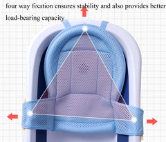 Peninsula Love non-slip bath sling in tub edge demonstrates stability during bath