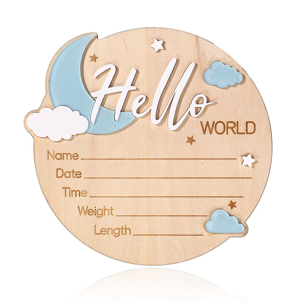 Penitue baby announcement sign white disk for nursery decor and keepsake.