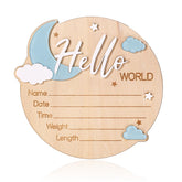 Penitue baby announcement sign white disk for nursery decor and keepsake.