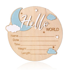 Penitue baby announcement sign white disk for nursery decor and keepsake.