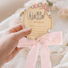 Penitue basswood birth-details display highlights 3D lettering.
