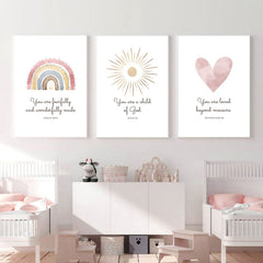 Pennclys Boho Nursery Wall Art Sun print brings warm cozy atmosphere to nursery.