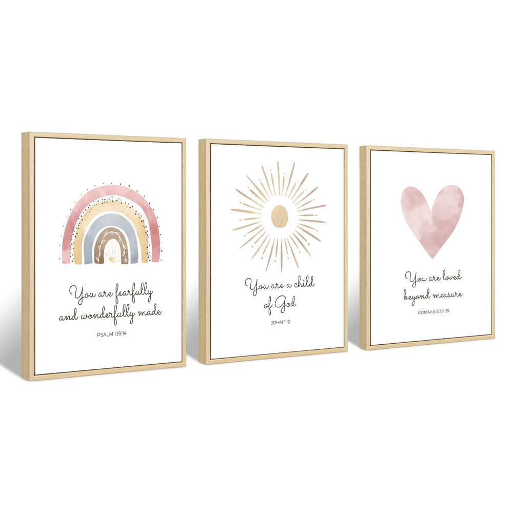 Pennclys boho nursery wall art trio framed prints brighten a girl’s bedroom with uplifting Bible verses