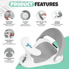PEQUES Baby Bath Seat with suction cups keeps the seat steady on tub surfaces.