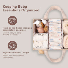 Perabella diaper caddy plush sherpa exterior adds cozy premium feel to nursery.