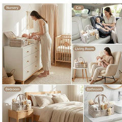 PeraBella XL caddy supports multi-use as nursery organizer, car caddy, or bedside station.