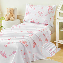 PERFEMET bow comforter toddler pink fitted-sheet view fits toddler crib mattress.