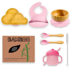 Perlyna Bamboo Suction Plate on tray promotes mess-free meals
