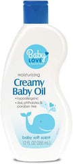 Personal Care Baby Oil 3-pack bottle pour close-up for soothing skin hydration.