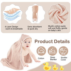 Peryiter 32x32-inch towel wraps baby securely after bath.