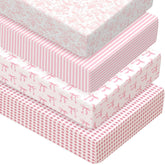 Peryiter crib sheets 4-pack pink Coquette Bow offer soft comfort for peaceful naps.