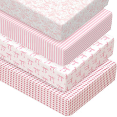 Peryiter crib sheets 4-pack pink Coquette Bow offer soft comfort for peaceful naps.